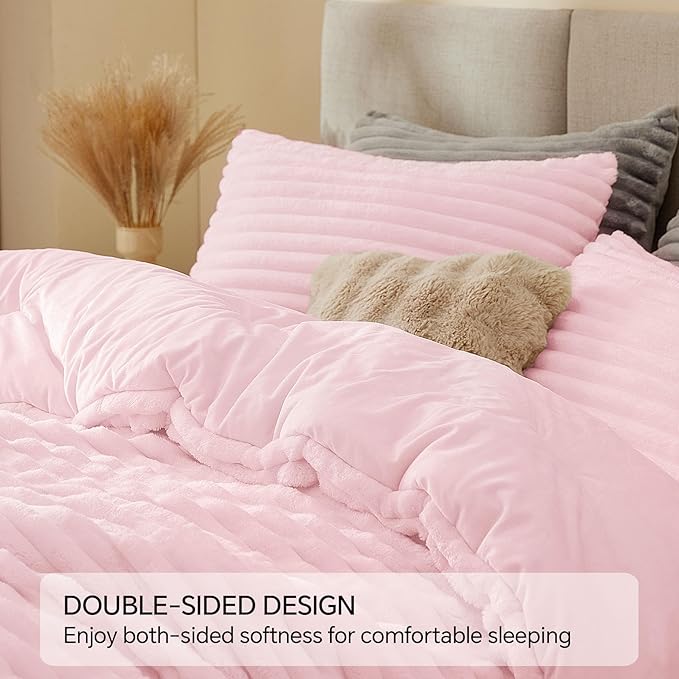 BEDELITE Fleece Full Comforter Set -Super Soft & Warm Fluffy Cherry Blossom Bedding, Luxury Fuzzy Heavy Bed Set for Winter with 2 Pillow Cases
