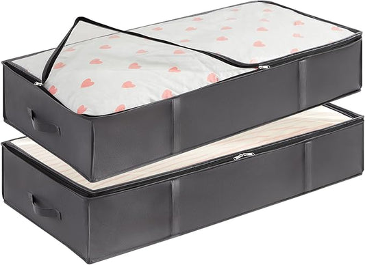 Lifewit 95L 2 Pack Under Bed Storage Containers, Large Capacity Blanket Storage Bags with Reinforced Handle, Organization and Storage for Comforters, Sheets, Clothes, Bedroom, College Dorm, Grey