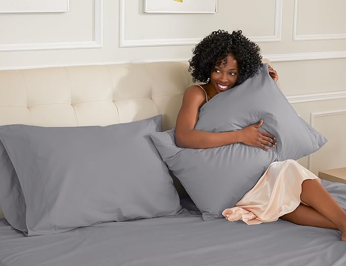 Sunflower King Pillowcases Set of 2, 100% Cotton King Pillow Cases 2, 20×40 inches Frost Gray, Soft and Breathable
