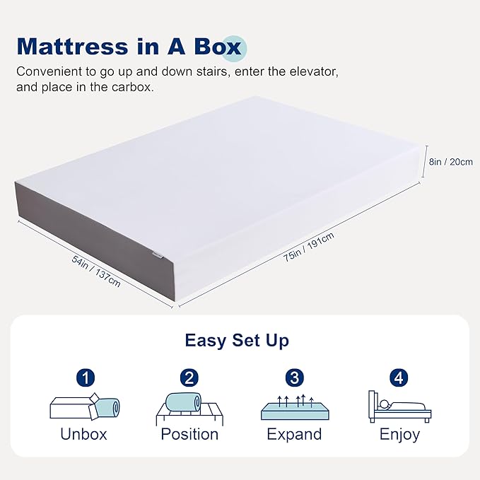 Amazon Basics Medium Firm Memory Foam Mattress, Breathable, 8 Inch, Full, White/Grey