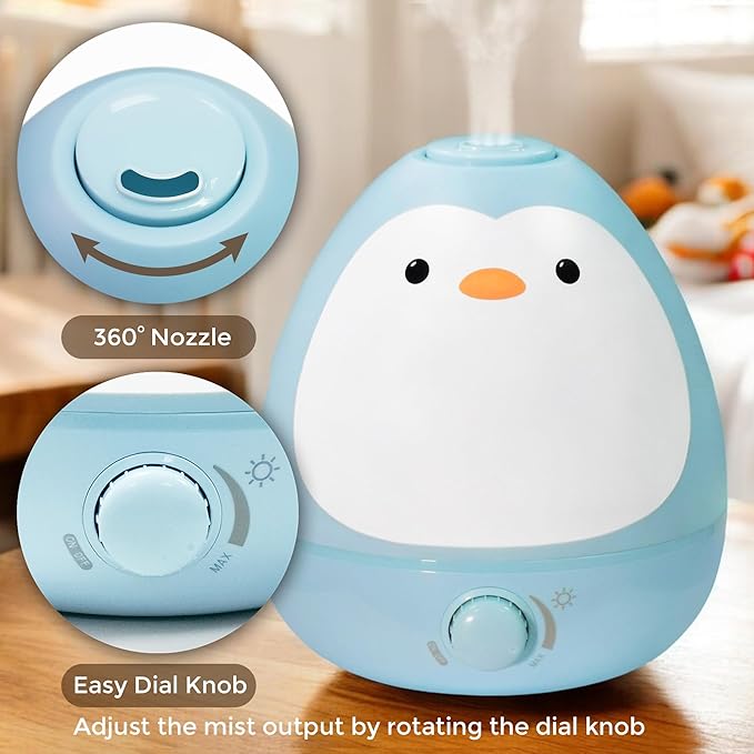 Earnest Living Baby 3-in-1 Cool Mist Humidifier with Essential Oil Diffuser + Nightlight, BPA Free Phenol Free Humidifier for Kids Bedroom, Nursery + Large Rooms, Whisper-Quiet, Auto Shut Off