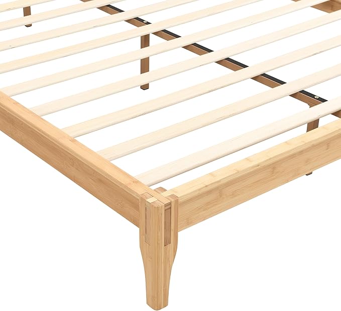 Merax Full Size Bamboo Platform Bed, Mid-Century Modern Bed Frame with Wood Slat Support, No Box Spring Needed, Easy Tool-Free Assembly, Natural