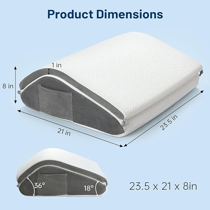 Vekkia Knee Wedge Pillow for Back Sleeping, Dual-Layer Knee Pillow with Dual Handles, Adjustable Elevation Pillow for Legs Post-Surgery, Knee Support, Lower Back Pain Relief, Blood Circulation