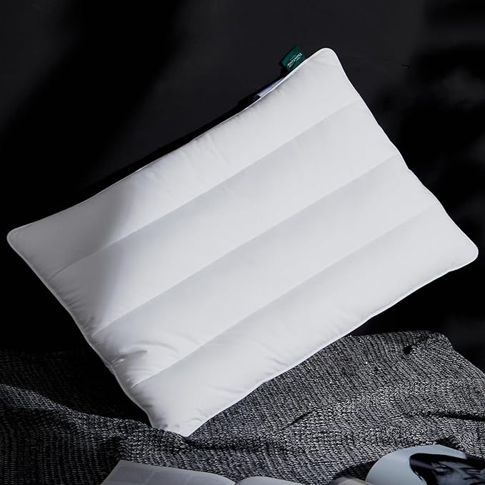 Three Geese Luxury Natural Flat Thin Goose Feather Down Pillows Queen Size, 2.5" Height, 100% Organic Cotton Cover, Medium Firm Hotel Collection Ultra Slim Thin Bed Pillows, Machine Washable