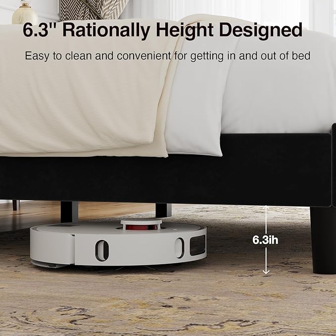 Novilla King Bed Frame, King Bed Frame and Headboard, Velvet Upholstered Wing Side Headboard, No Box Spring Needed, Heavy Duty Feet, Easy Assembly, Black Velvet