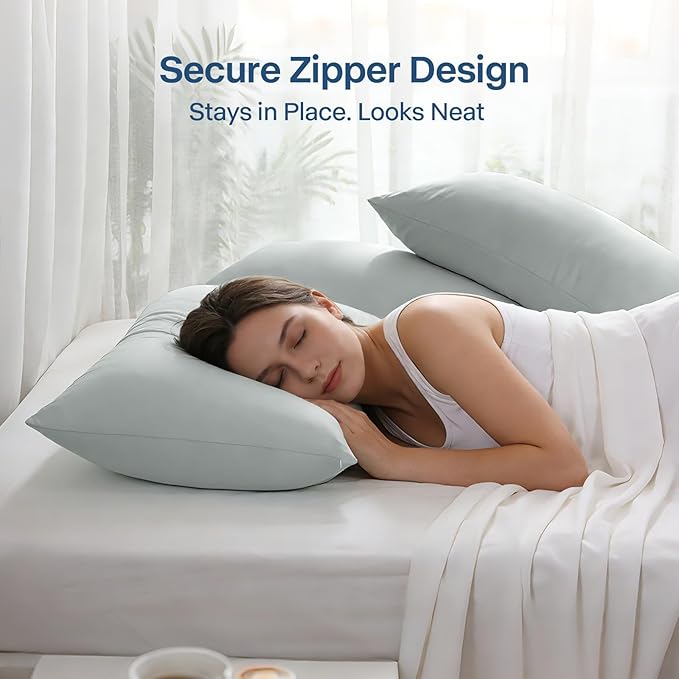 Luxury Cooling Pillowcases King Size 2 Pack, Q-Max>0.4 Cool Touch for Hot Sleepers&Night Sweats Beauty Sleep Anti-Frizz, Softer Than Silk Pillowcover Oeko-TEX Certified Grey