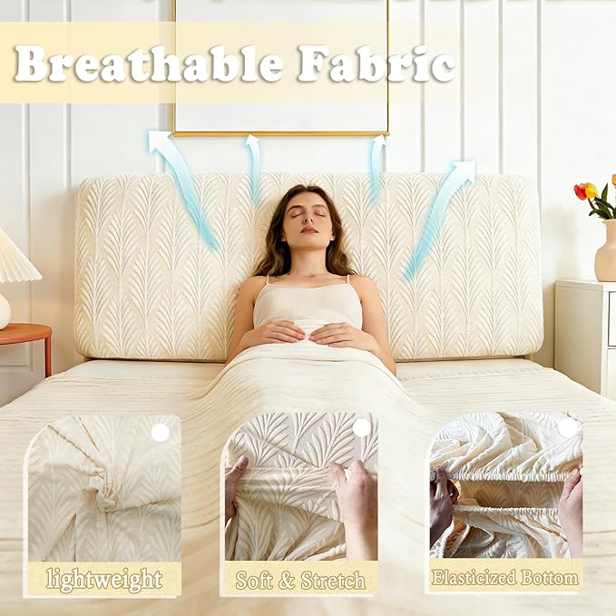 Stretch Headboard Cover Queen/King with 2 Side Pockets, Headboard Slipcover Removable & Washable, Elastic Dustproof Slip Cover for Bed Head Décor Protector