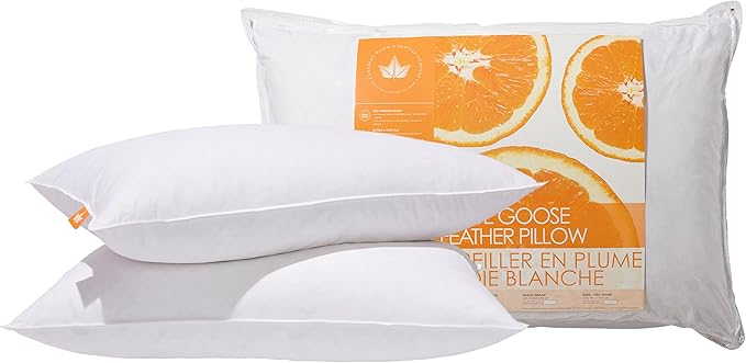 Canadian Down & Feather Co. – 2 Pack Medium Support White Goose Feather Pillow King Size – 255 TC Shell 100% Cotton – Filled in Canada