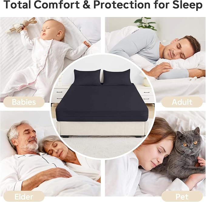 Queen Mattress Protector(12’’-16” Depth) – Premium Six-Sided Waterproof Mattress Cover Bed Cover,Zippered Mattress Encasement for Bed, Noiseless Breathable Machine Washable,Black