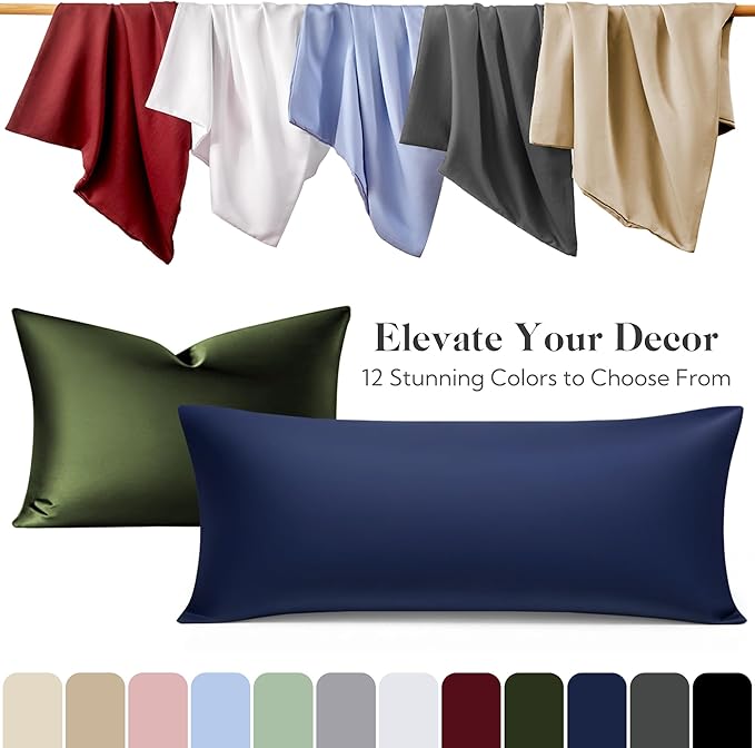 MR&HM Cooling Body Pillow Case 20"x54", Body Pillow Cover for Hot Sleepers, Breathable & Moisture Wicking, Silky Soft Envelope Long Pillowcase, Rayon Derived from Bamboo & Polyester Blend, Black