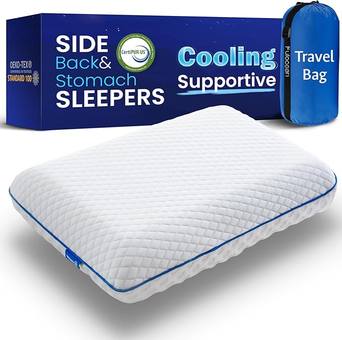 Cooling Gel Memory Foam Pillows for Sleeping Standard Size, Bamboo Rayon Bed Pillow for Back Side Sleeper, Medium Firm Contoured Support for Neck Shoulder Pain Relief, Washable Breathable Dorm Twin XL