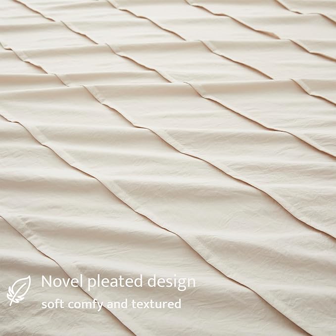 Oli Anderson Light Khaki Duvet Cover King Size - Pleated King Duvet Cover, 3PCS Soft and Breathable Textured Bedding Set with Zipper Closure(Light Khaki,104"x90")