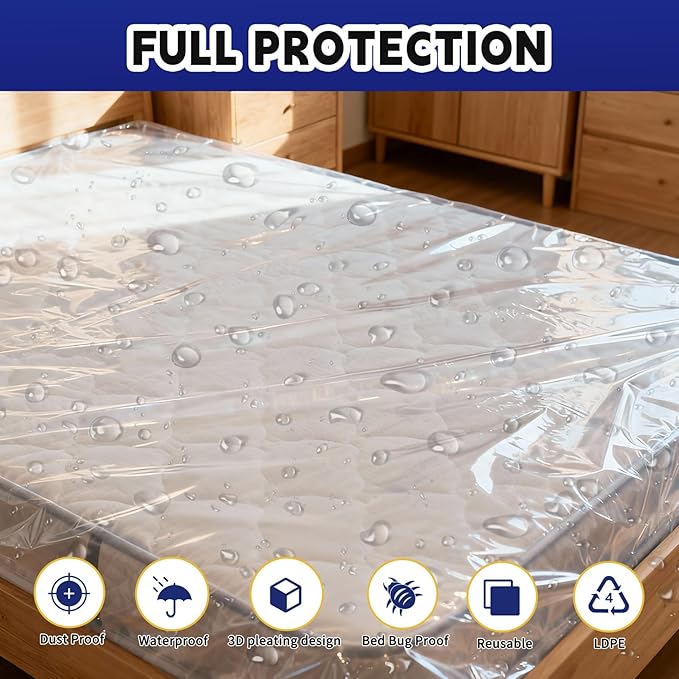 TopSoon 2PK Clear Plastic Mattress Bag - Moving & Storage Cover for Mattress or Box Spring - Heavy-Duty Disposal Supplies (2mil, King)