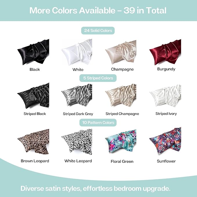 MR&HM Satin Body Pillow Cover, Soft and Breathable Body Pillow Case with Envelope Closure, Cooling and Silky Long Pillowcase for Hair and Skin,Grey (20x54, Turquoise)