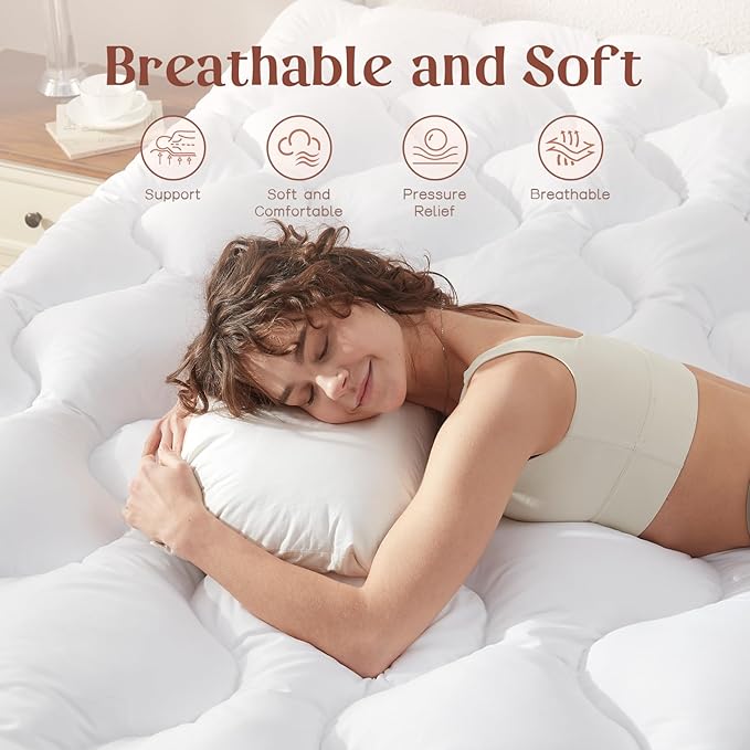 Decroom 4 Inch Mattress Topper Queen for Back Pain Relief, Breathable Memory Foam Mattress Pad, Soft & Supportive Pillow Topper,80x60x4 Inch