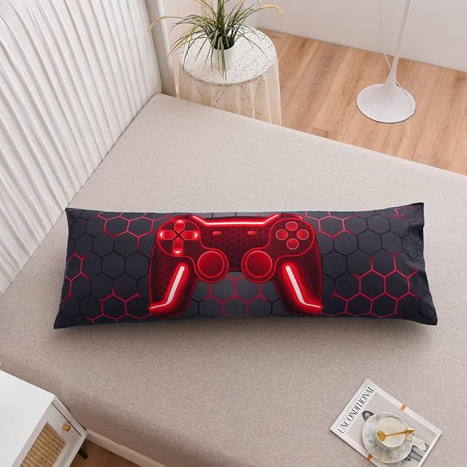 NTBED Gaming Body Pillow Cover Gamer Microfiber Pillowcase with Envelope Closure for Kids Boys Adults,(20"x54",Red)