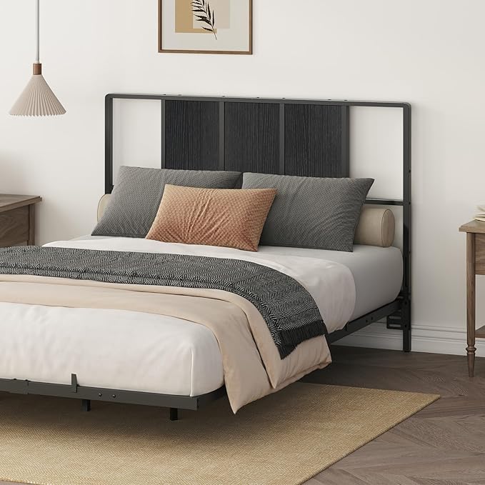 MAHANCRIS Full Size Headboard Only, Metal Headboard with Adapters, Minimalist Industrial Style for Full Size Beds, Black