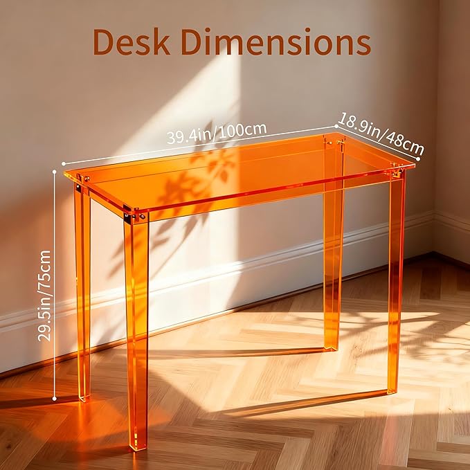 Acrylic Desk, Clear Modern Writing Table for Home Office (Orange, Nomal)