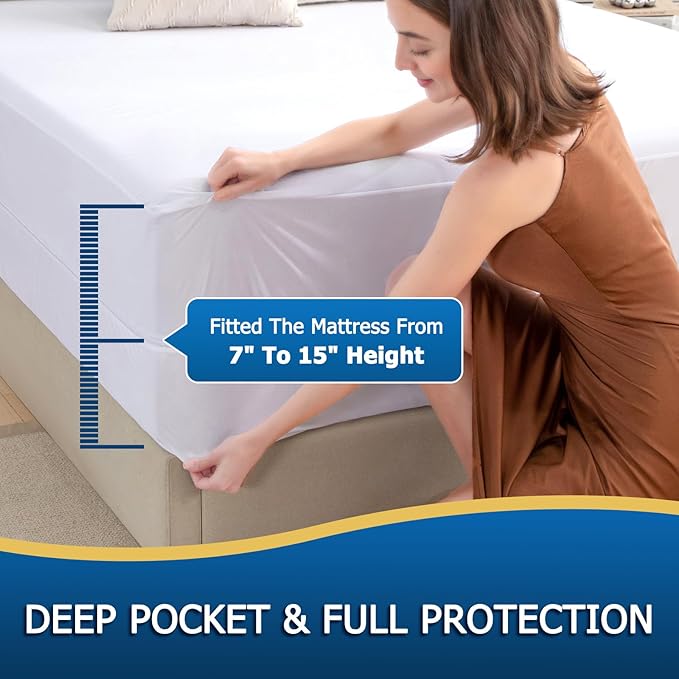 Zippered Mattress Encasement California King, Waterproof Zipper Mattress Protector, Breathable, Noiseless, Machine-WashableCal King Zip Mattress Cover?Fitting 7" - 15" Deep Mattress
