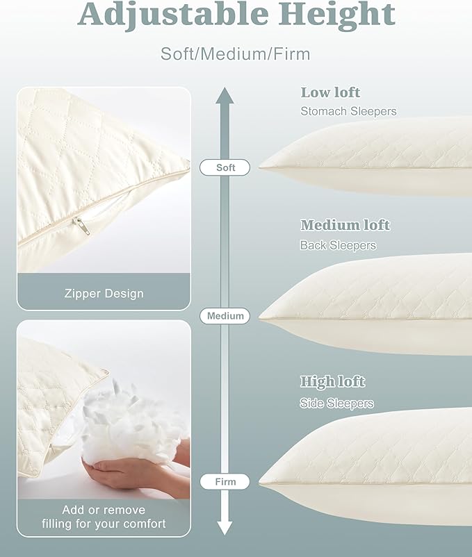 YZ HOME Long Body Pillow for Adults, Firm Body Pillow Shredded Memory Foam, Adjustable Height,Support for Side Sleeping & Pregnant Women (Beige, 20x54 Inch)