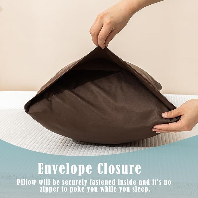 TELUS Pillow Cases Standard Size 2 Pack, Bamboo Rayon Pillowcase with Envelope Closure, Cooling Breathable Pillow Cover for Hot Sleeper & Night Sweats, 20x26 inch, Chocolate Brown