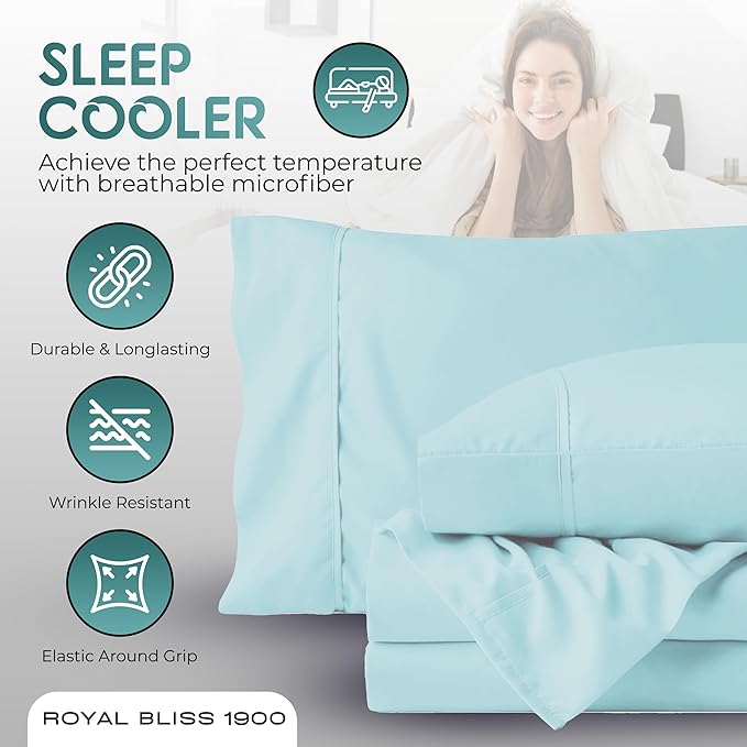 Twin Size Bedding - 3-Piece Set - Deep Pockets - Cooling Sheets - Soft & Comfortable for All-Season Use - Durable (Aqua)