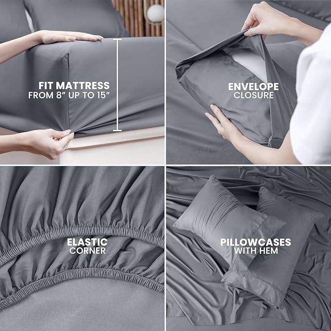 Utopia Bedding Full Bed Sheets Set - Pack of 2 Sheet Sets - Perfect for Spa, Hotel, & Guest Bedroom - Brushed Microfiber - Shrinkage and Fade Resistant - Easy Care (Grey)