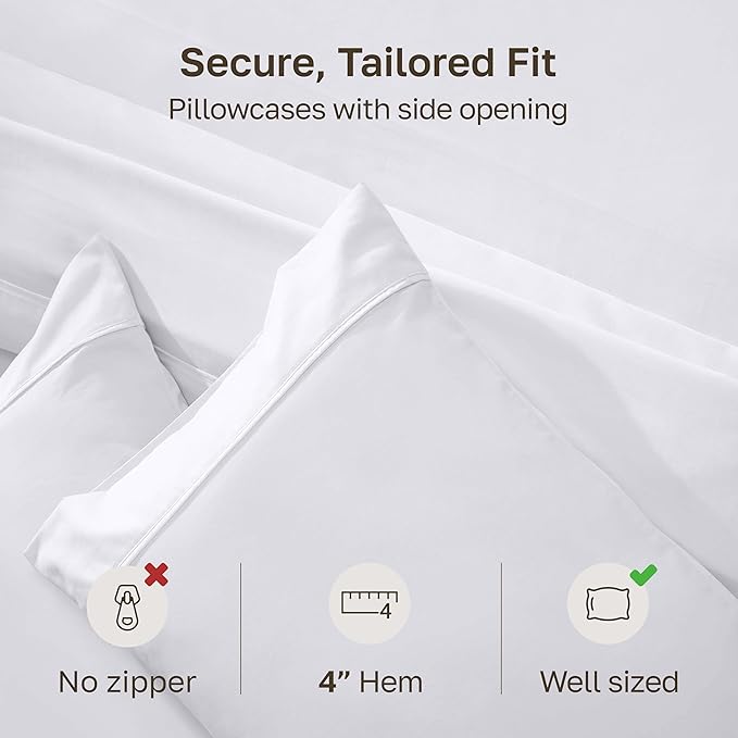 California Design Den Standard Queen Size Pillowcase Set - 400 Thread Count, 100% Cotton Sateen, Set of 2 Pillow Covers, Soft and Breathable - Bright White