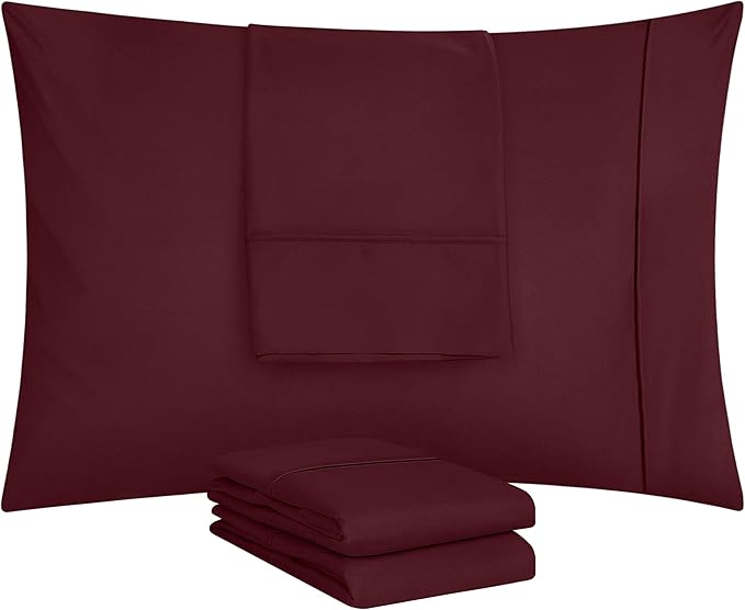 Utopia Bedding Standard Pillow Cases - 4 Pack - Envelope Closure - Soft Brushed Microfiber Fabric - Shrinkage and Fade Resistant Pillow Covers Standard Size 20 X 26 Inches (Standard, Burgundy)