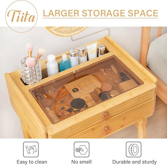 Tiita Vanity Desk, Makeup Vanity Table with Mirror, Dressing Table with 2 Drawers,Modern Wood Bedroom Vanity Vintage Dressing Table for Women Girls