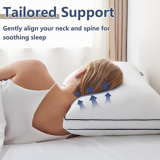 CozyLux Pillows King Size Set of 2, Soft and Supportive 3D Down Alternative Bed Pillow for Sleeping 2 Pack White, Luxury Hotel Quality Gusseted Bedding Pillows for Back, Stomach or Side Sleepers 18x34