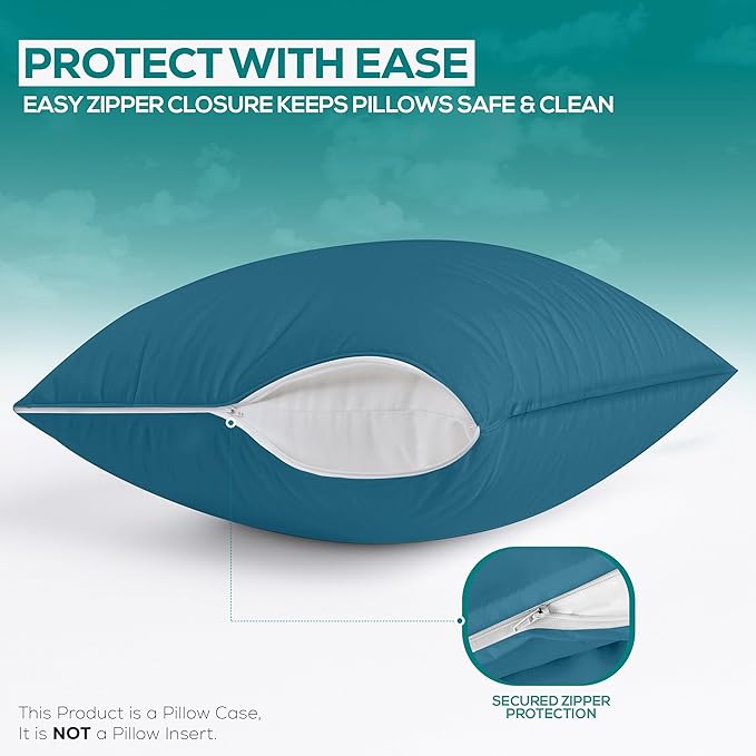 Utopia Bedding Premium 100% Waterproof Pillow Protectors with Zipper Queen Size (Set of 2), Bed Bug and Dust Mite Proof Zippered Pillow Covers, Pillow Encasement Cases, Denim Blue