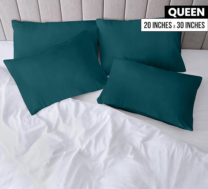 Utopia Bedding Queen Pillow Cases - 4 Pack - Envelope Closure - Soft Brushed Microfiber Fabric - Shrinkage and Fade Resistant Pillow Covers Queen Size 20 X 30 Inches (Queen, Teal)