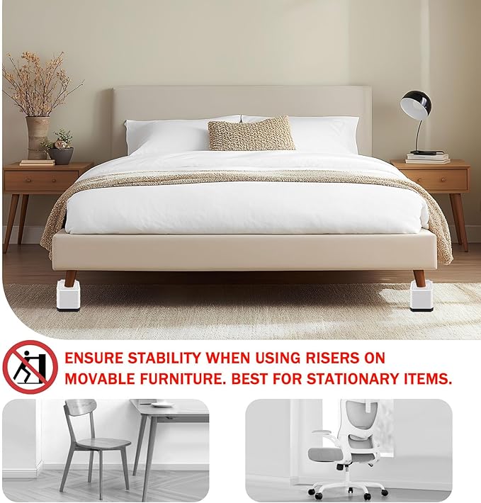 ANNKUT Bed Risers and Furniture Risers, Heavy Duty Adjustable Lifting Blocks for Couches, Desks, and Chairs, Elevates 1.5、3 or 4.3 Inches, Holds up to 4000 lbs (White)
