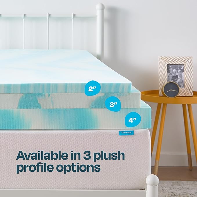 Linenspa 3 Inch Swirl Gel Memory Foam Mattress Topper, Twin XL Size – Cooling Gel Infused, Ventilation Holes – Pressure Relieving Bed Topper – CertiPUR Certified – Dorm Room Essentials