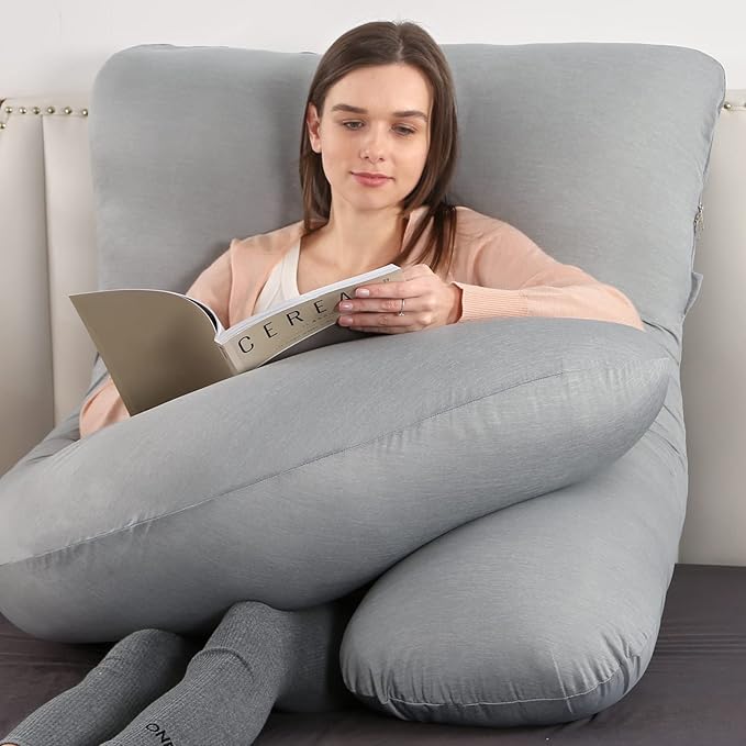 Elover Cooling Pregnancy Pillows for Sleeping,U Shaped Full Body Pillow with Removable Cover,Pregnant Women Must Haves,Maternity Essential,Light Grey