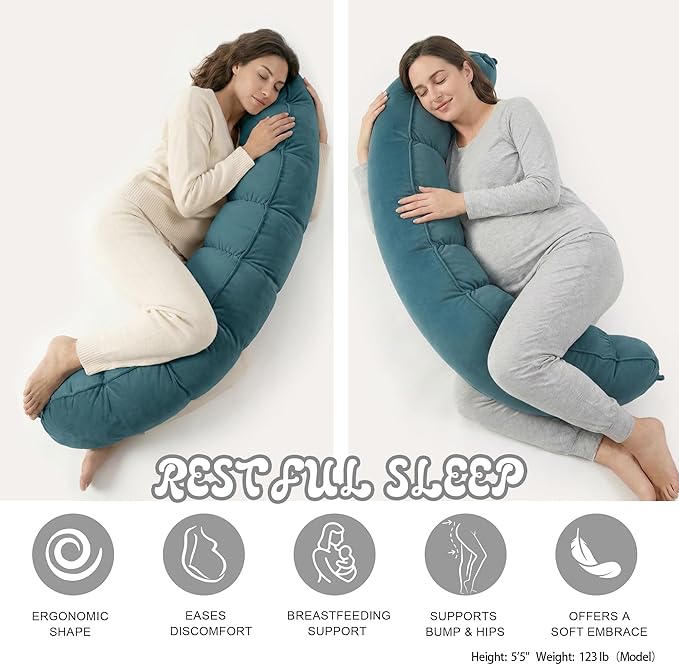 Peallow(Pat. Pend) – Long Round Body Pillow for Adults, Bolster Pillow for Sleeping, Soft and Supportive Pillow for Sleeping & Lumbar Support (Slate Blue,59")