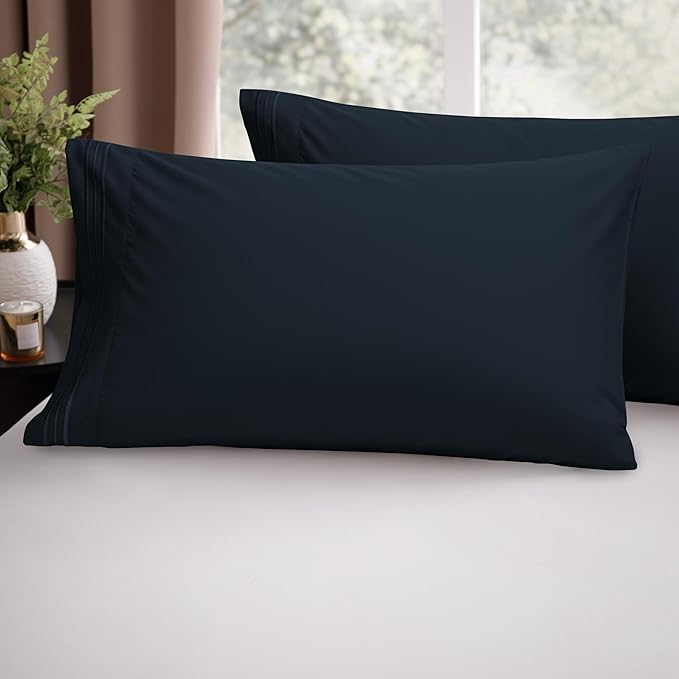 Elegant Comfort Luxury Ultra-Soft 2-Piece Pillowcase Set - 1500 Premium Hotel Quality Microfiber Double Brushed - Wrinkle Resistant, King Size, Black