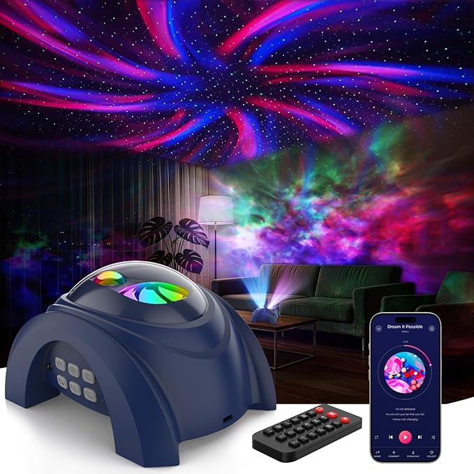 Rossetta Dual Lens Galaxy Projector, Star Projector for Bedroom with White Noise & Bluetooth Speaker, Remote, Timer, Aurora & Nebula Night Light for Party, Home Decor, Gifts for Kids Adults Teens