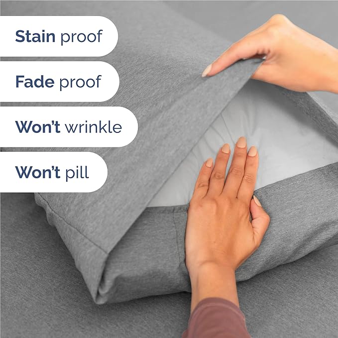 Full 6 Piece Sheet Set - Comfy, Breathable & Cooling - Soft Hotel Luxury Bedding for Women, Men, Kids, Teens and Children - 1 Flat & 1 Fitted Sheet & 4 Pillowcases with Deep Pockets - Heathered Grey