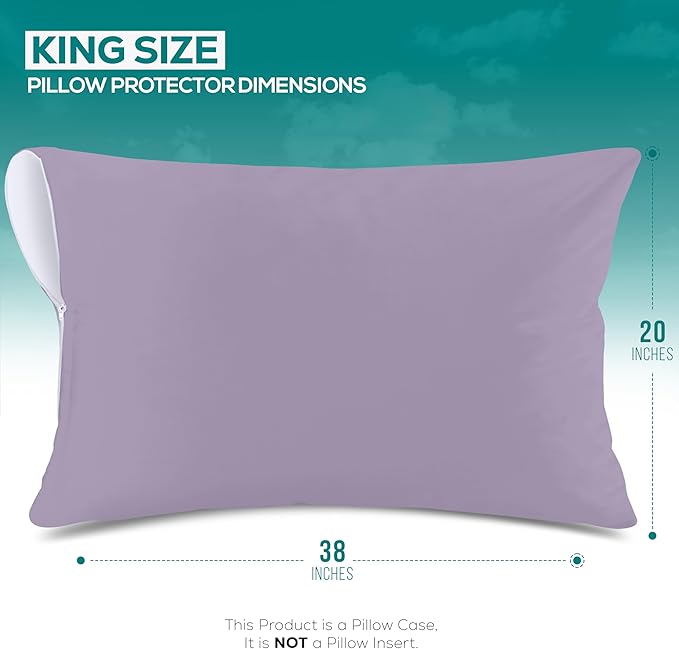 Utopia Bedding Premium 100% Waterproof Pillow Protectors with Zipper King Size (Set of 2), Bed Bug and Dust Mite Proof Zippered Pillow Covers, Pillow Encasement Cases, Lavender