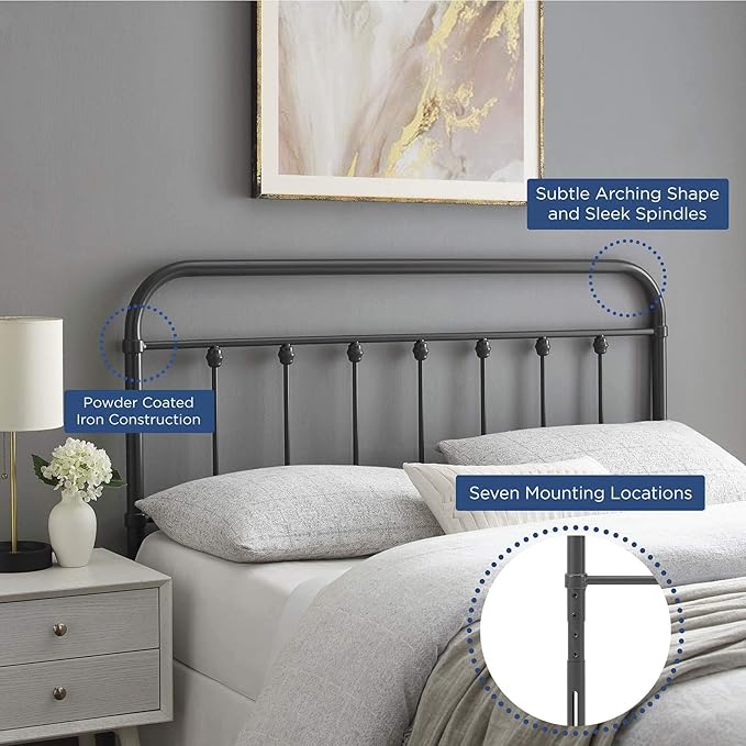 Modway MOD-6152-GRY Sage Twin Metal Headboard, Gray