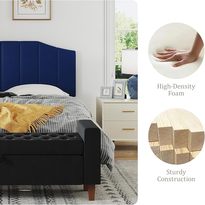 Furpopup Velvet Queen Size Headboard, Upholstered Headboard Queen/Full Size Wall Mount and Bed Frame Mount, Featuring High-Density Sponge Padding Luxury Texture Easy Assembly Comfort Style-Navy Blue