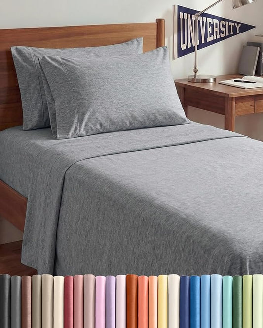 Twin XL 4 Piece Sheet Set - Comfy, Breathable & Cooling - Soft Hotel Luxury Bedding for Women, Men, Kids, Teens & Children - 1 Flat & 1 Fitted Sheet & 2 Pillowcases w/ Deep Pockets - Heathered Grey
