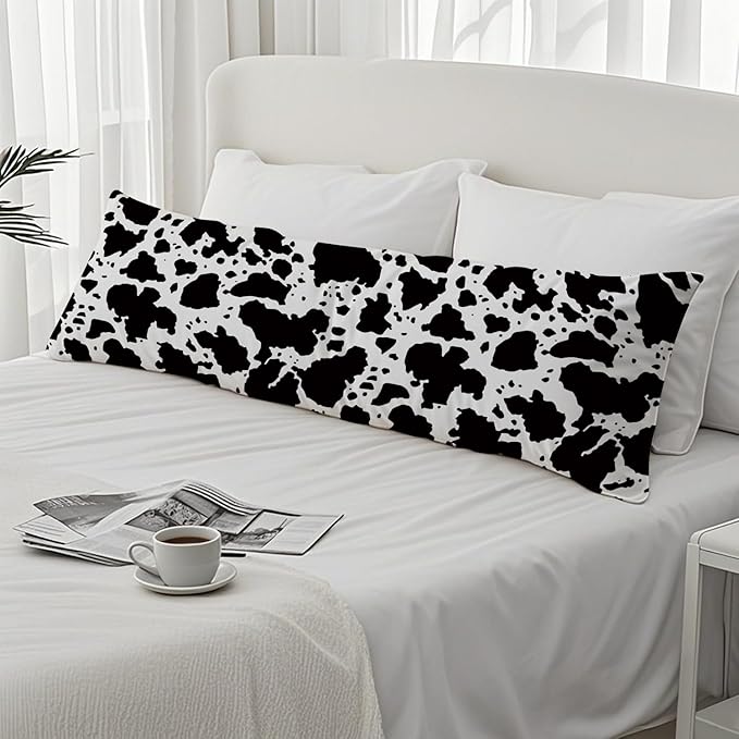 Cow Print 20x54 Body Pillow Cover, Rustic Farmhouse Decor, Black and White Cow Cowhide Skin Print Decorative Long Body Pillow Cases for Bed Couch