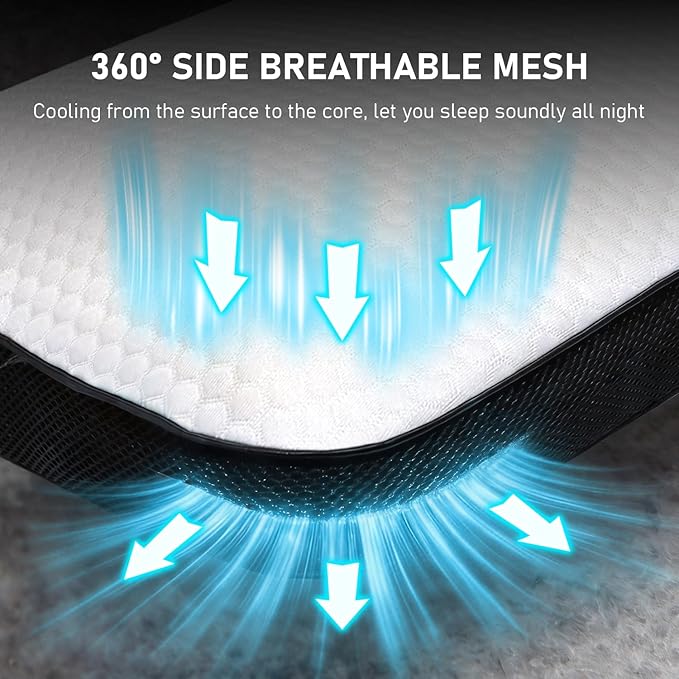 Memory Foam Pillows Standard Size Set of 2, Cooling Pillow for Sleeping with Breathable Mesh and Washable Cover, Bed Pillows for Back, Side & Stomach Sleepers
