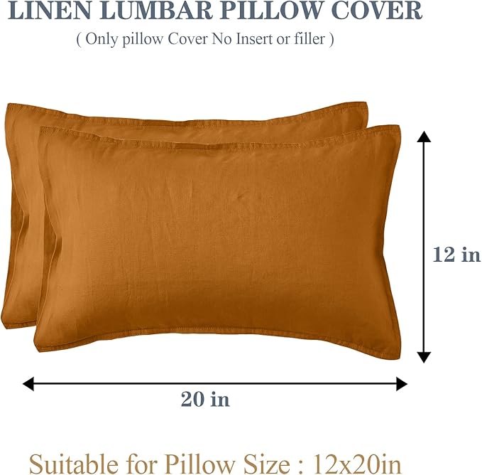 Simple&Opulence 100% Linen Lumbar Pillow Cover 12 x 20 Inches Set of 2 Rectangular Decorative Throw Cushion Cover for Couch Sofa Bed Living Room Office Soft Breathable Farmhouse - Rust