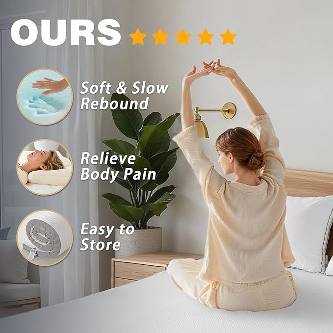SAPHREAS 3 Inch Memory Foam Mattress Topper Twin Size with Soft Ventilated Mattress Pad Cover, Egg Crate Bed Topper for Back Pain & Pressure Relief, CertiPUR-US Certified