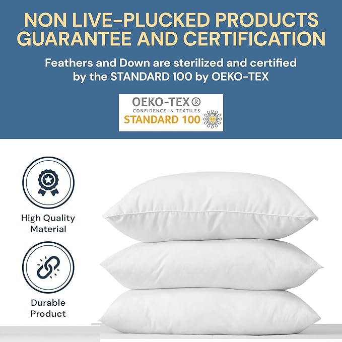 White Duck Down & Feather Pillow - Pillows with Soft-Medium Support for Side & Back Sleepers Queen Size