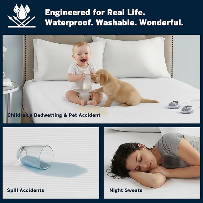 Serta Waterproof Heated Mattress Pad - Electric Bed Warmer with 10 Heat Settings, Auto Shut Off Timer, ETL Certified Electric Mattress Pad, Elastic Deep Pocket, Machine Washable, White Queen